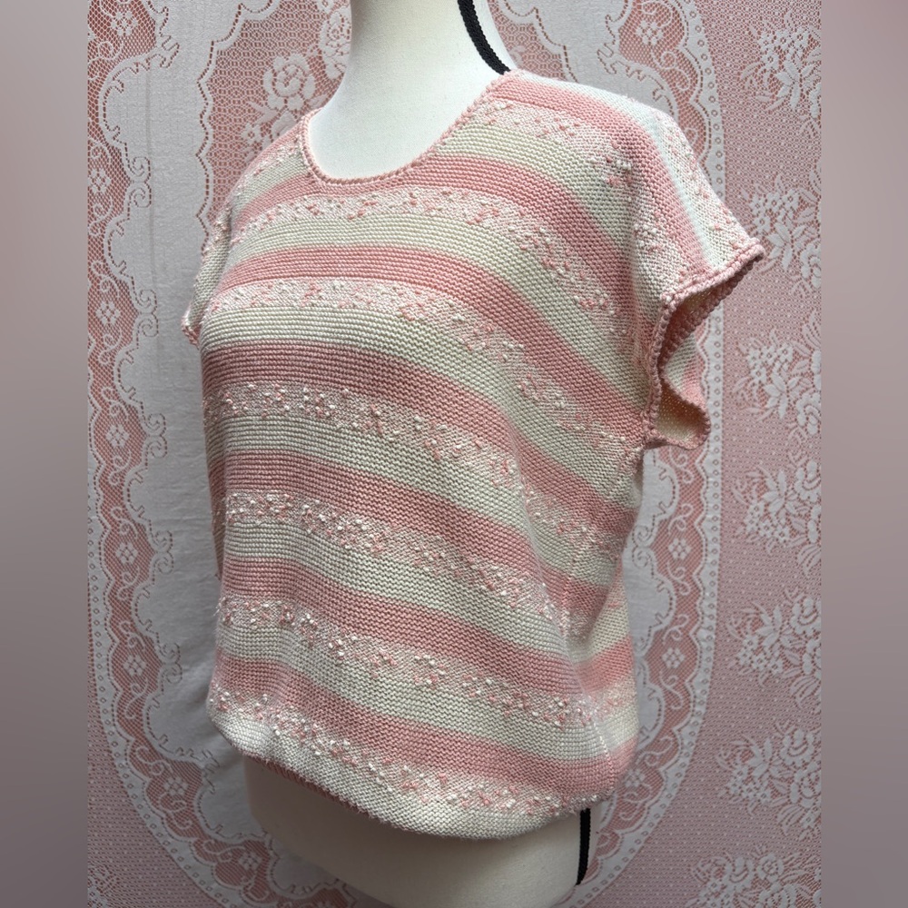 Vintage Mister Leonard Pink & Cream Stripe Knit Top Sz M - Picture 2 of 11